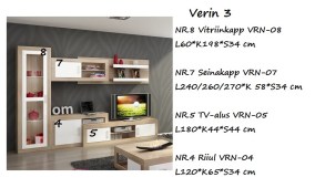 Sektsioon Verin 3  (mõõtudega, tamm sonoma hele/valge kõrgläikega)